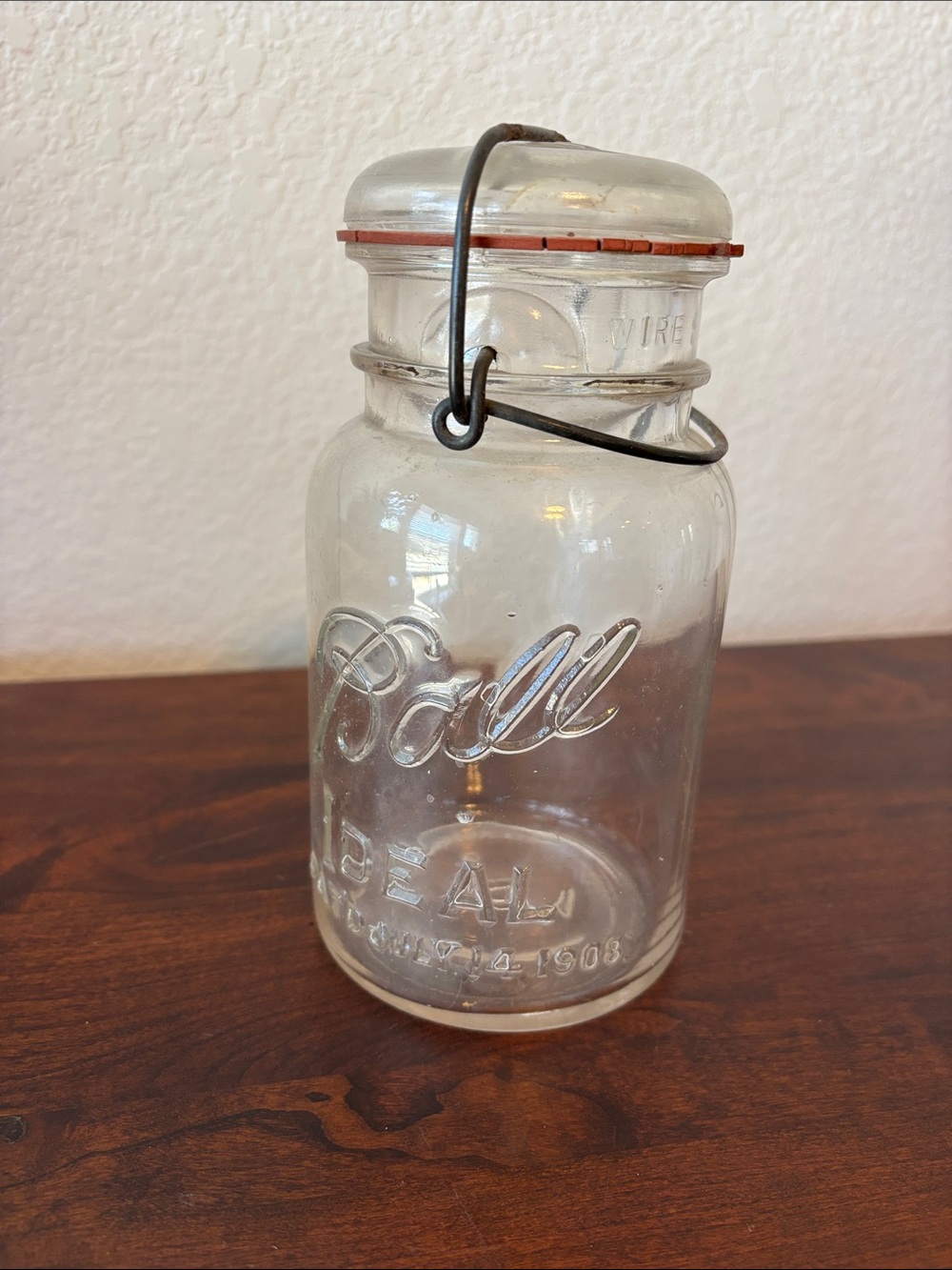 Vintage Ball Clear Glass Mason Jar with Wire Bail and Glass Lid